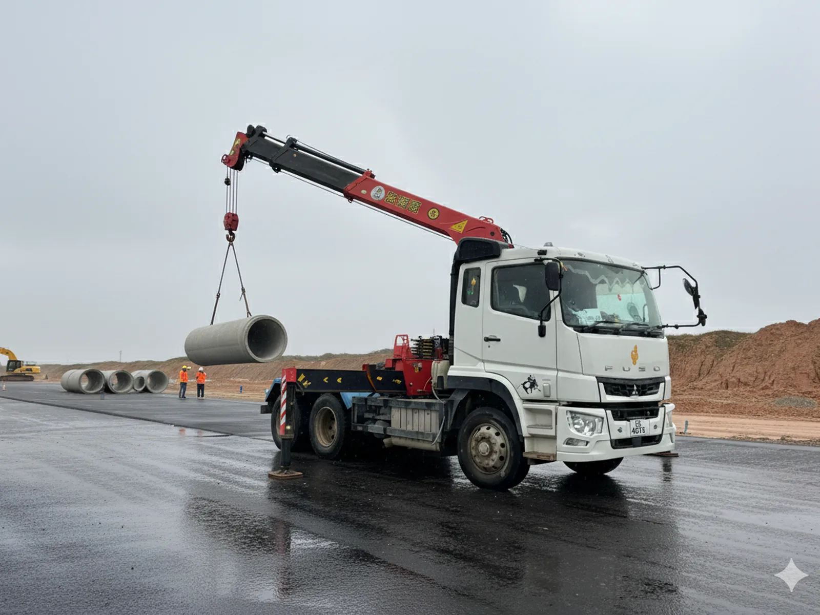 Lorry crane placing precast